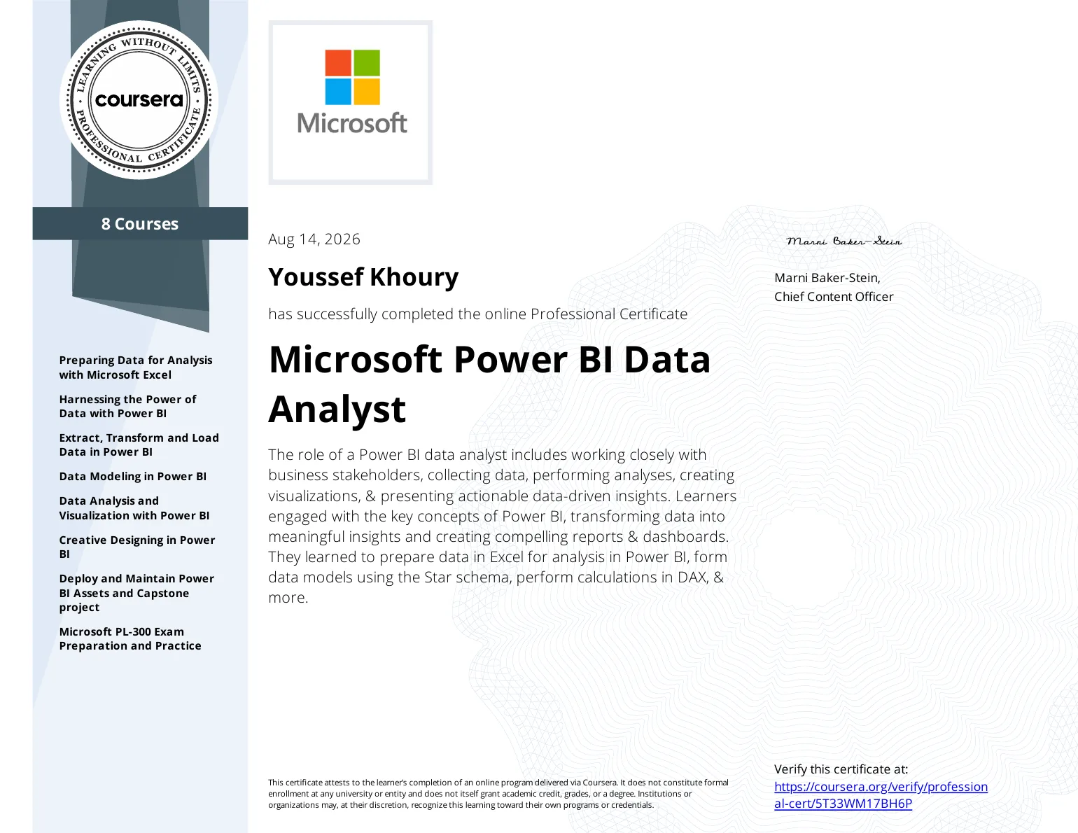 Microsoft Power BI Data Analyst Professional Certificate